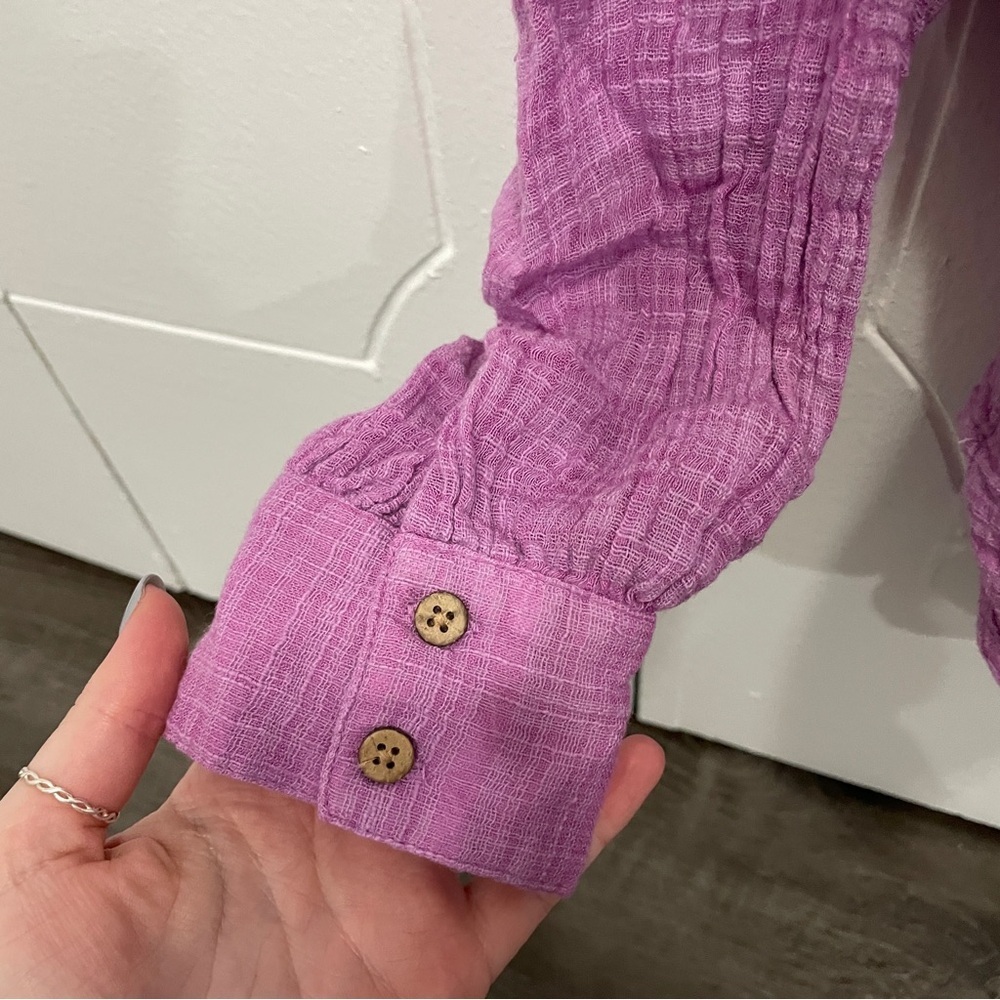 Free People Purple Plaid Button Down Long Sleeve - Picture 3 of 11